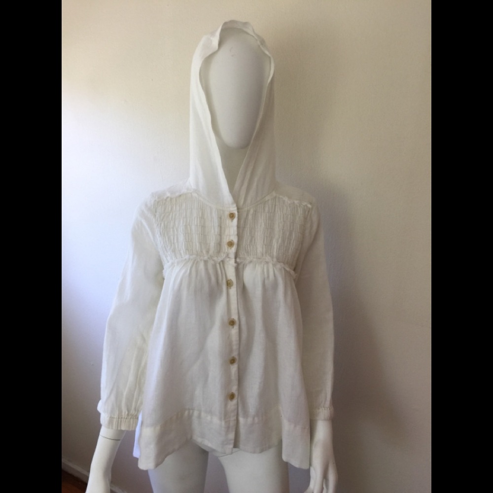NWT FP linen/cotton white oversized buttonedhoodie
